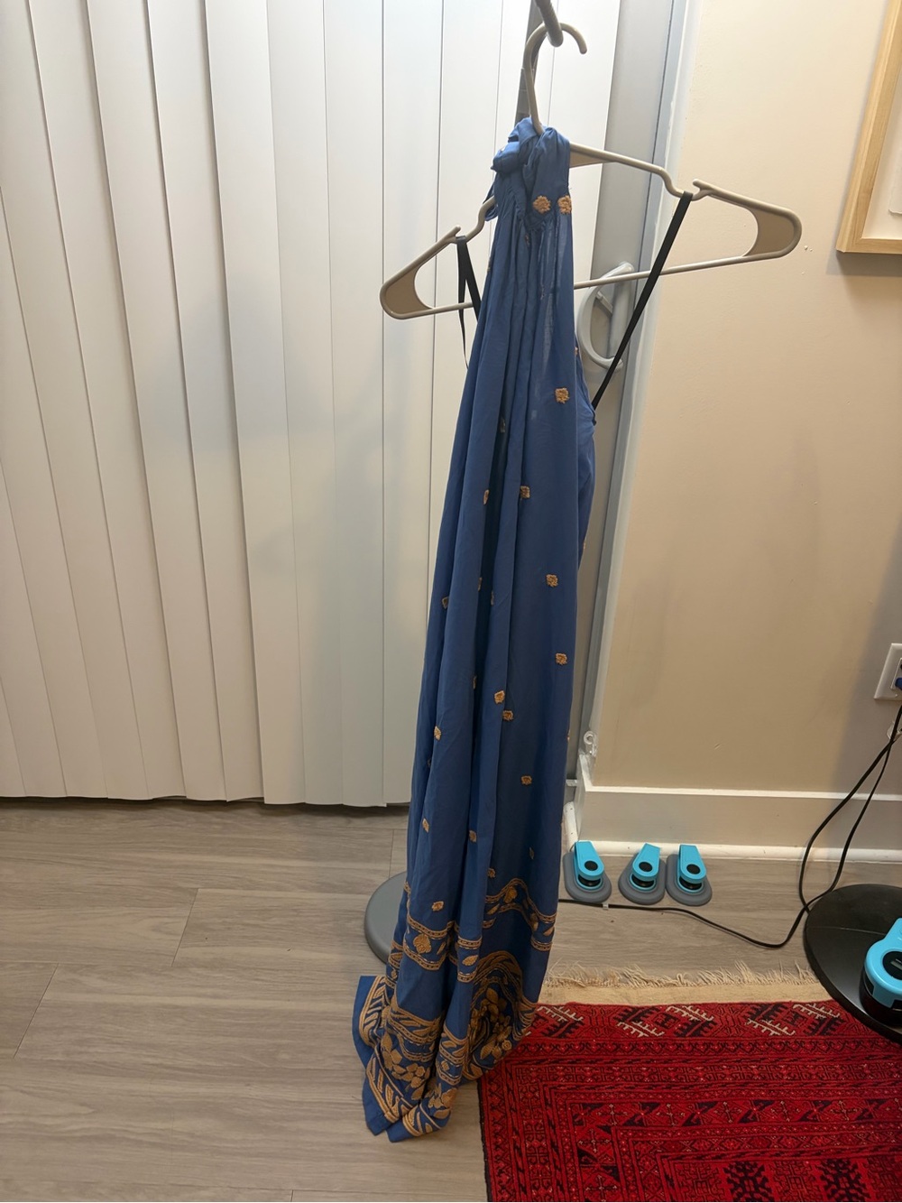 Pink & Pepper Blue Halter Maxi Dress with Gold Trim